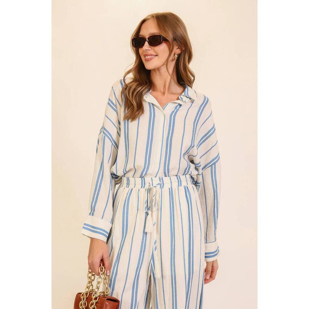 NEW LUMIERE striped button down shirt in blue